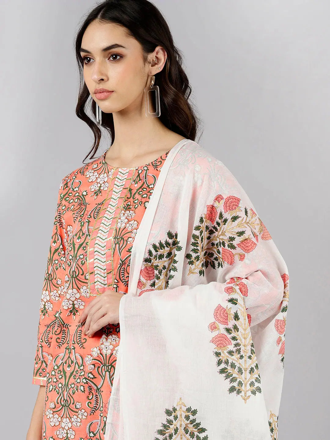 Cotton Printed Kurta Pant with Dupatta Set 