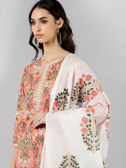 Cotton Printed Kurta Pant Dupatta Set-VKSKD1163A