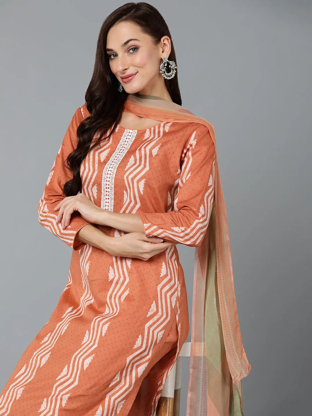 Shop Rust Silk Blend Kurta Pant Set With Dupatta | Indian Kurta Sets