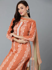 Silk Blend Rust Straight Kurta Pant With-VKSKD1837