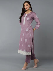 Silk Blend Lilac Straight Kurta Pant With-VKSKD1834A