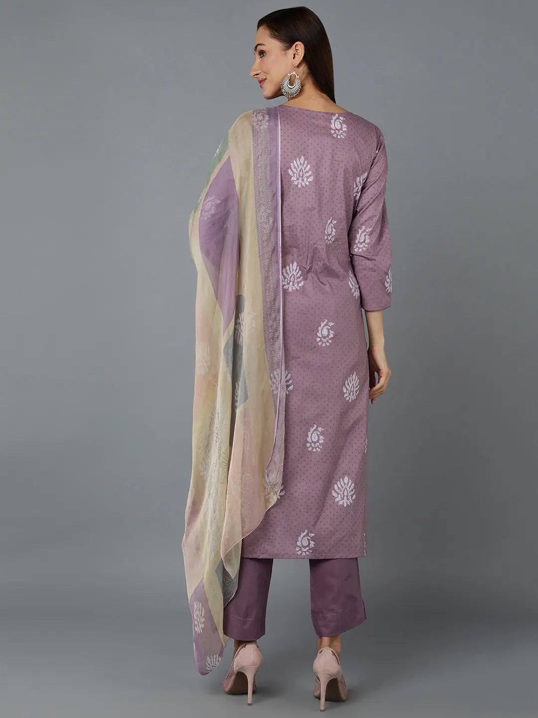 Lilac Silk Blend Printed Kurta Pant Set | Women's Kurta Sets - Style 1