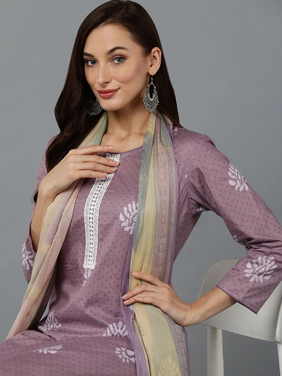 Lilac Silk Blend Printed Kurta Pant Set | Women's Kurta Sets - Style 1