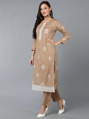 Silk Blend Taupe Straight Kurta Pant With-VKSKD1839