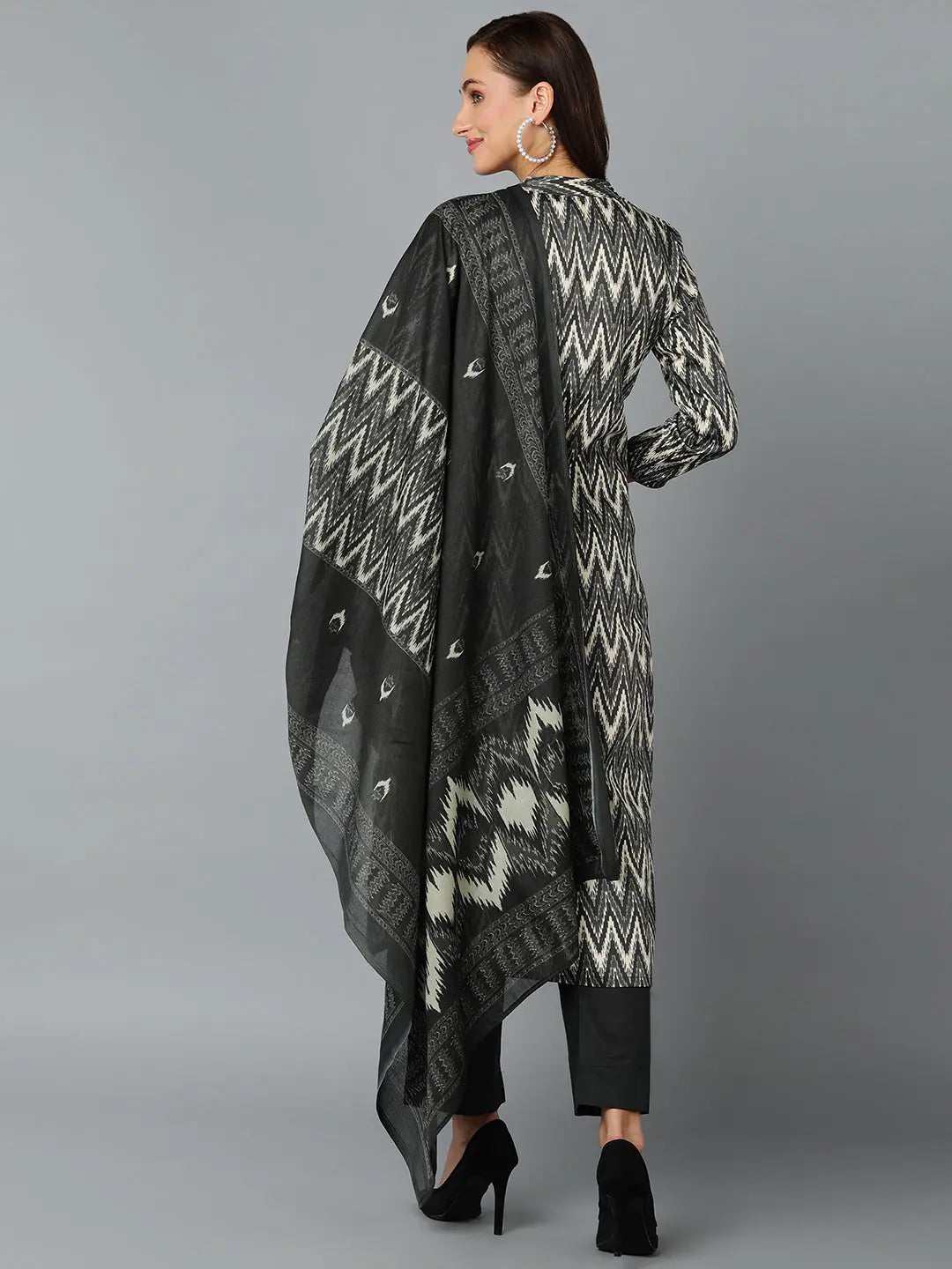 Trendy Charcoal Silk Blend Printed Kurta Set | Women's Indian Kurta Sets