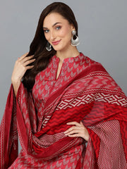Red Silk Blend Straight Kurta Pant With-VKSKD1812