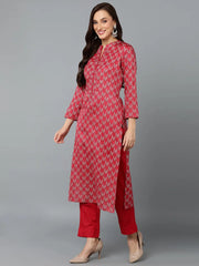 Red Silk Blend Straight Kurta Pant With-VKSKD1812