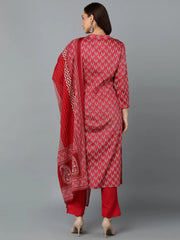 Red Silk Blend Straight Kurta Pant With-VKSKD1812