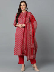 Red Silk Blend Straight Kurta Pant With-VKSKD1812