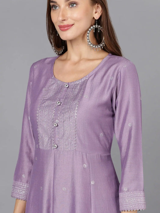 Lilac Silk Blend Embroidered Party wear Suit-VKSKD1779 1125