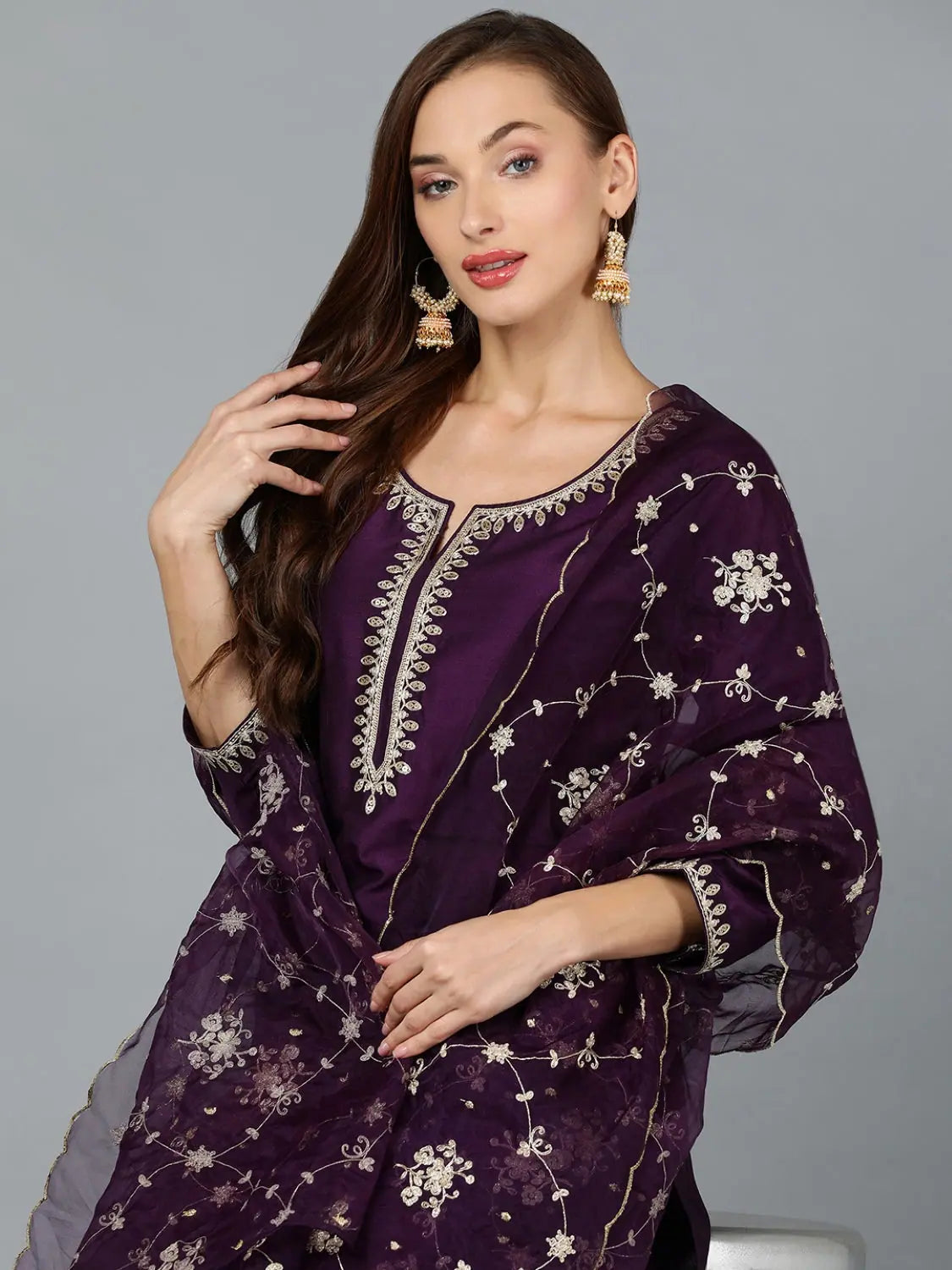 Purple Silk Blend Embroidered Party wear Suit-VKSKD1774