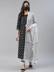 Pure Cotton Printed Kurta Pant Dupatta-VKSKD1100AB
