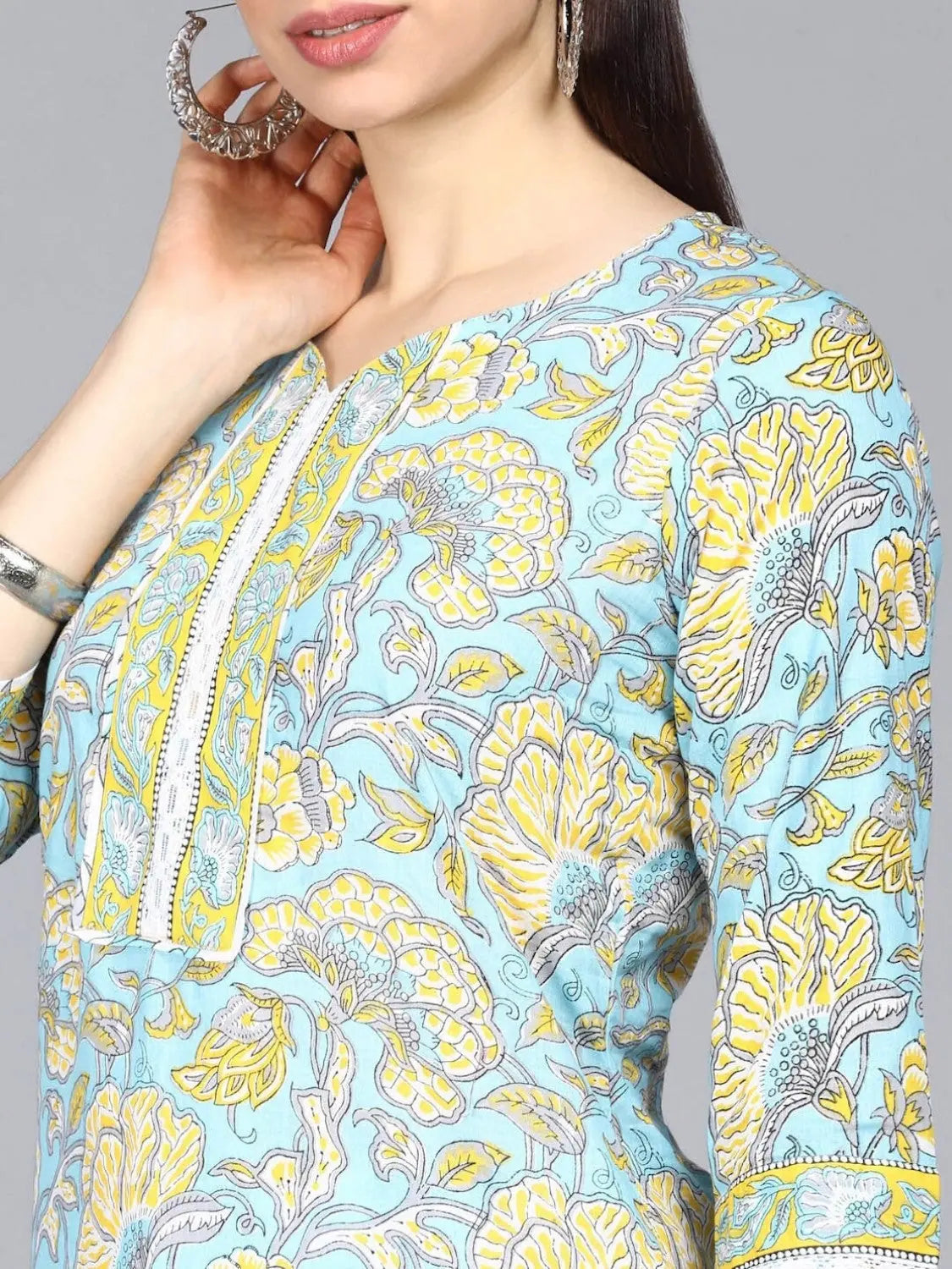 Pure Cotton Printed Kurta Pant Dupatta-VKSKD1101AB