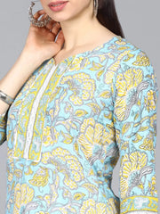 Pure Cotton Printed Kurta Pant Dupatta-VKSKD1101AB