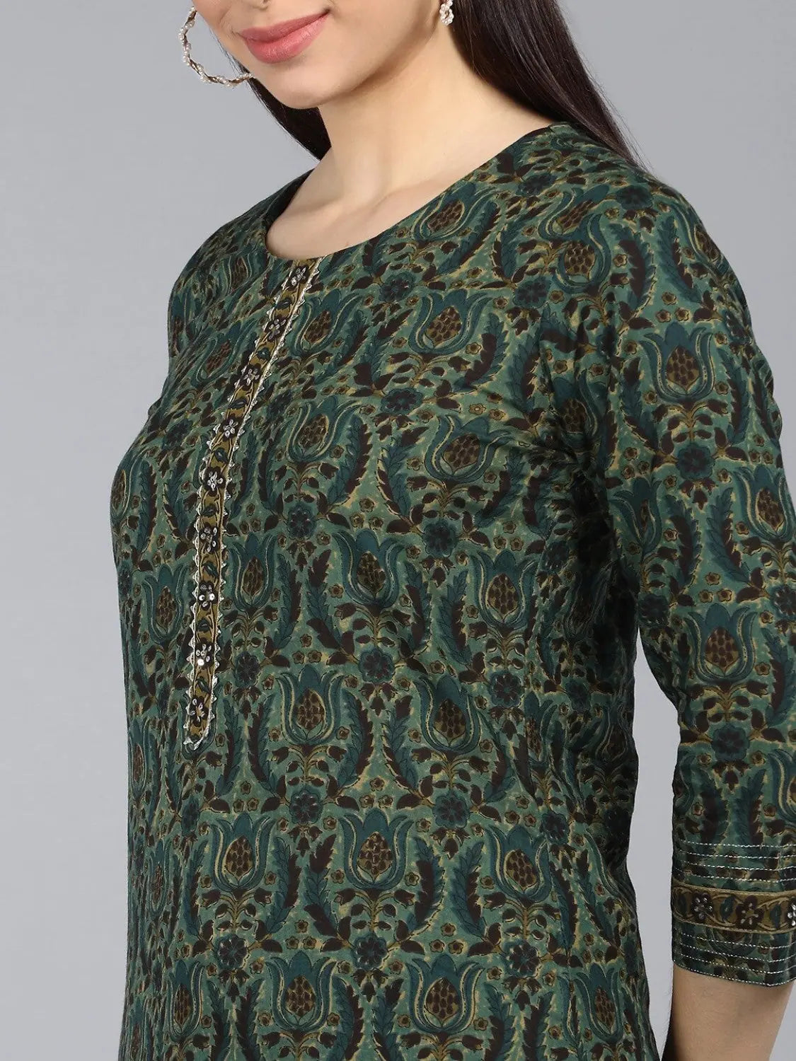 Cotton Blend Printed Kurta Pant Dupatta-VKSKD1171AB