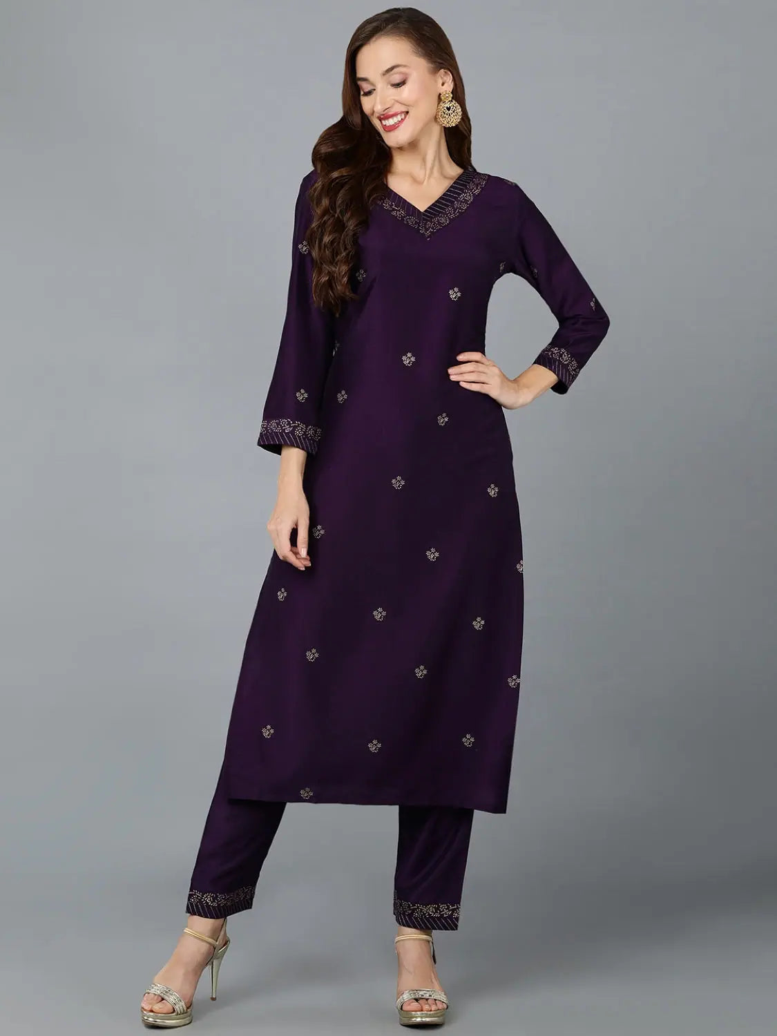 Purple Silk Blend Indian Kurta Sets with Pant | Designer Kurta