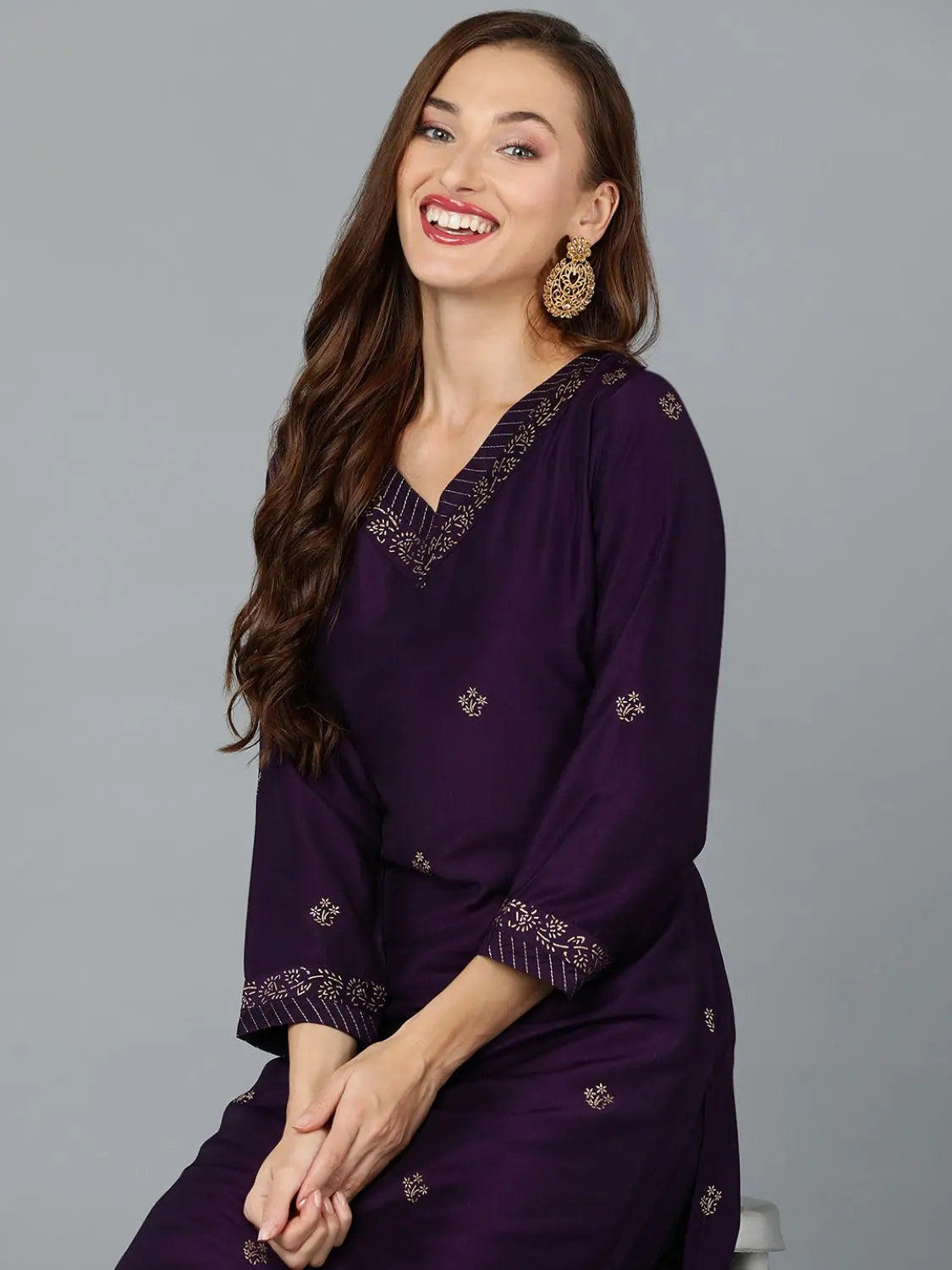 Purple Silk Blend Indian Kurta Sets with Pant | Designer Kurta