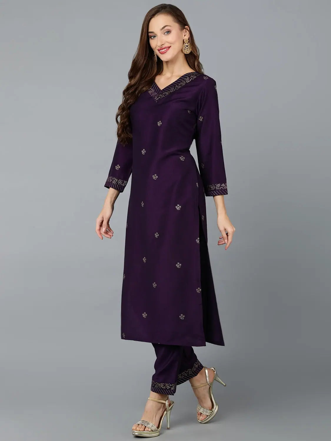 Purple Silk Blend Indian Kurta Sets with Pant | Designer Kurta