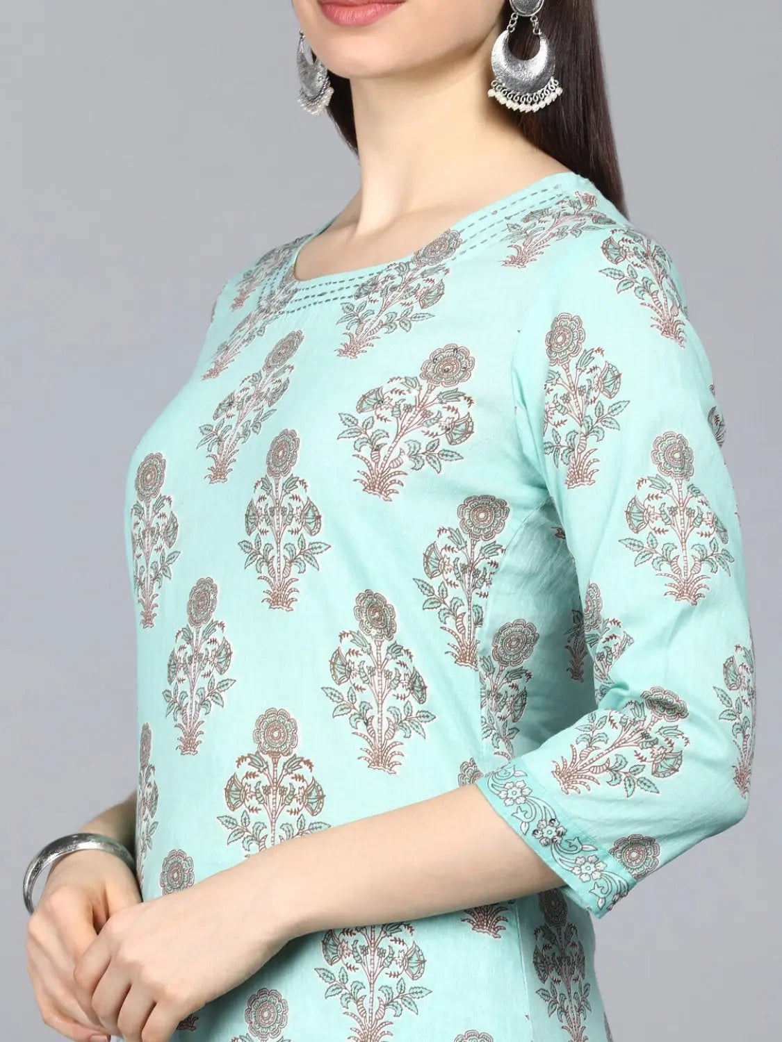 Pure Cotton Printed Kurta Pant Dupatta-VKSKD1140AB