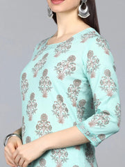 Pure Cotton Printed Kurta Pant Dupatta-VKSKD1140AB