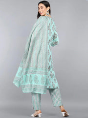 Pure Cotton Printed Kurta Pant Dupatta-VKSKD1140AB