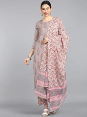 Cotton Blend Printed Kurta Pant Dupatta-VKSKD1134E
