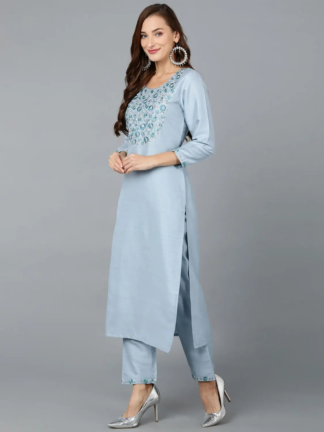 Silk Blend Light Blue Kurta Set | Traditional Indian Lehenga