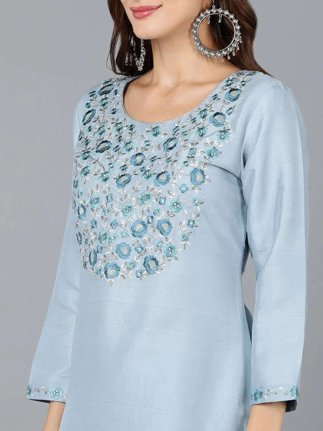 Silk Blend Light Blue Kurta Set | Traditional Indian Lehenga