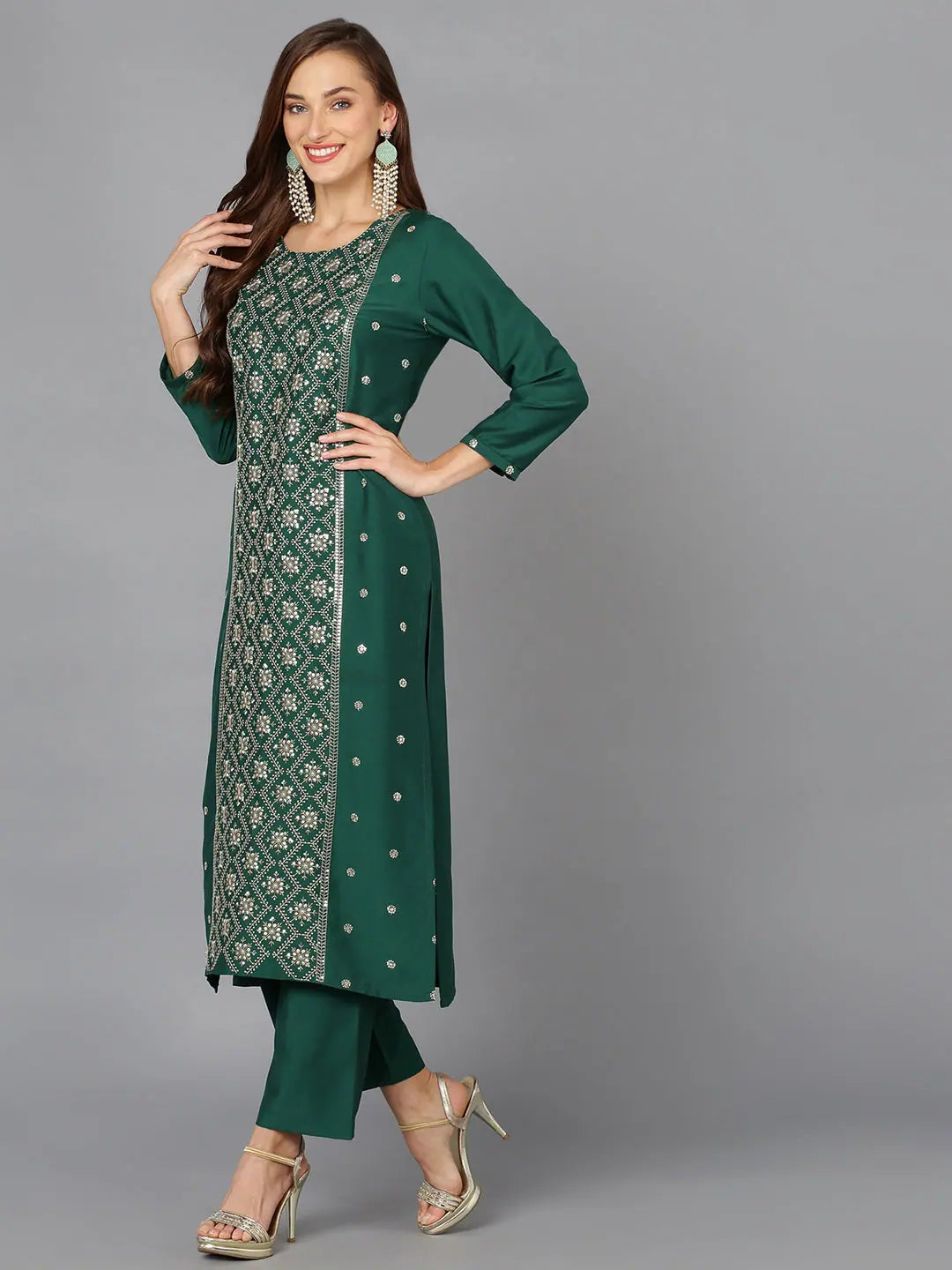 Dark Green Silk Blend Party Wear | Designer Lehenga Online