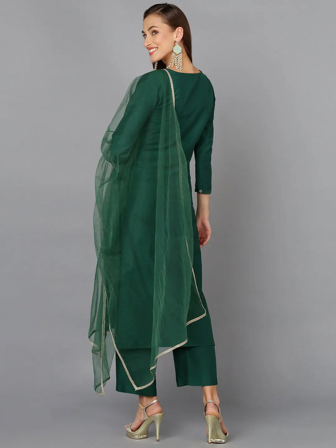 Dark Green Silk Blend Party Wear | Designer Lehenga Online