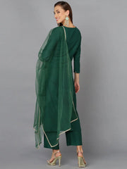 Dark Green Silk Blend Embroidered Party wear-VKSKD1783