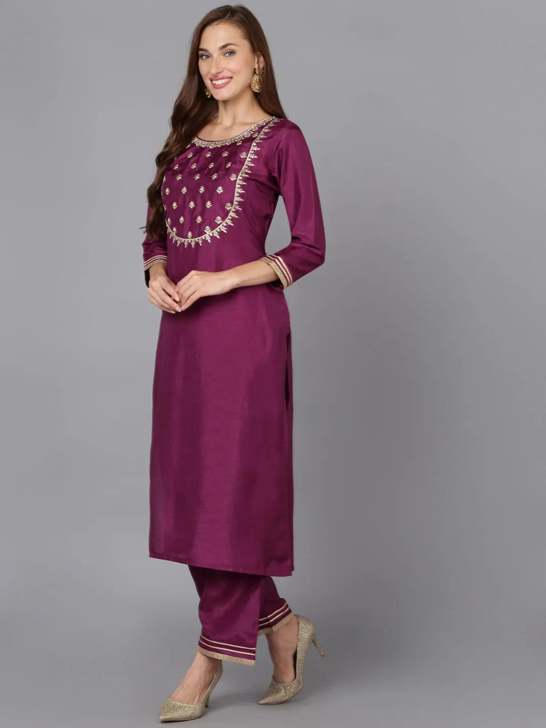 Purple Silk Blend Embroidered Suit Set | Festive Lehenga