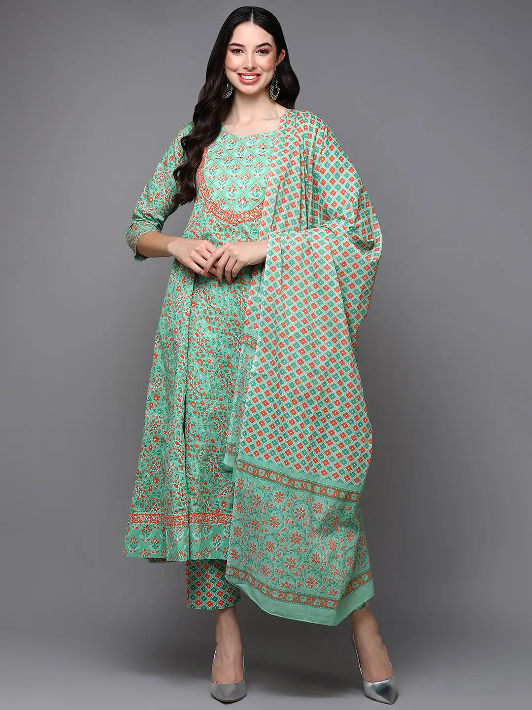 Green Cotton Ethnic Kurta - Women's Festive Lehenga Alternative