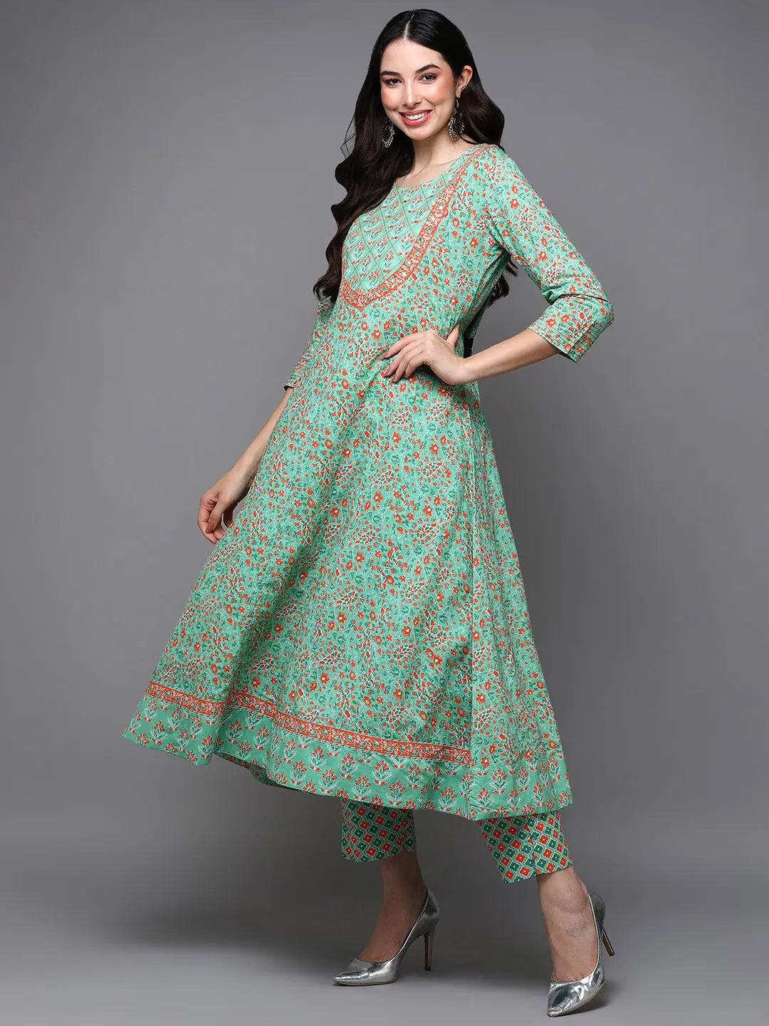 Green Cotton Ethnic Kurta - Women's Festive Lehenga Alternative