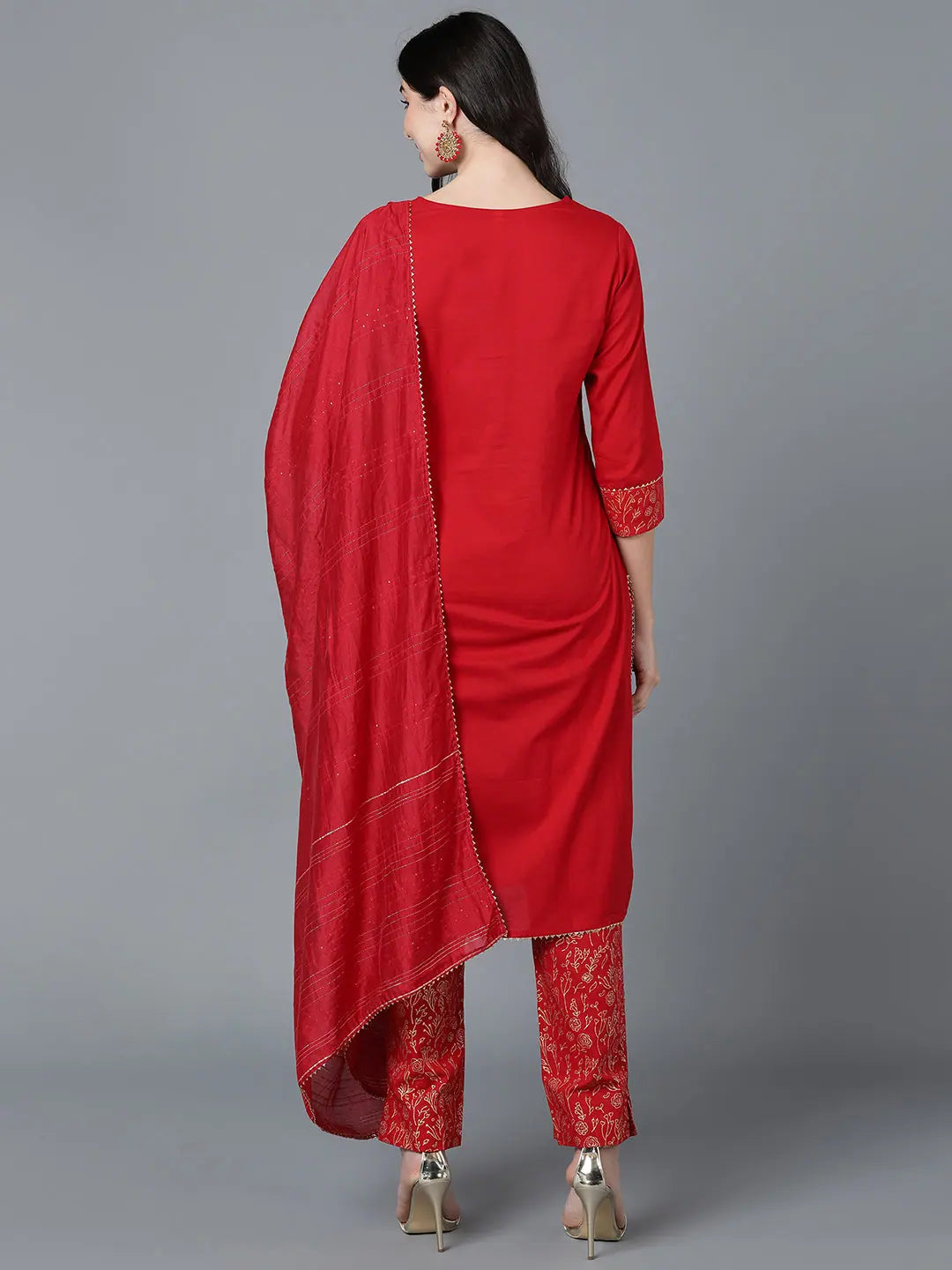 Cotton Blend Embroidered Kurta & Trousers - Ethnic Lehenga