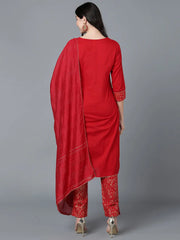 Cotton Blend Embroidered Kurta Trousers With