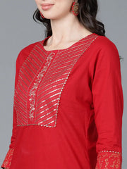 Cotton Blend Embroidered Kurta Trousers With