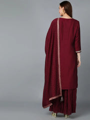 Wine Silk Blend Embroidered Festive wear Suit-VKSKD1753