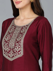 Wine Silk Blend Embroidered Festive wear Suit-VKSKD1753