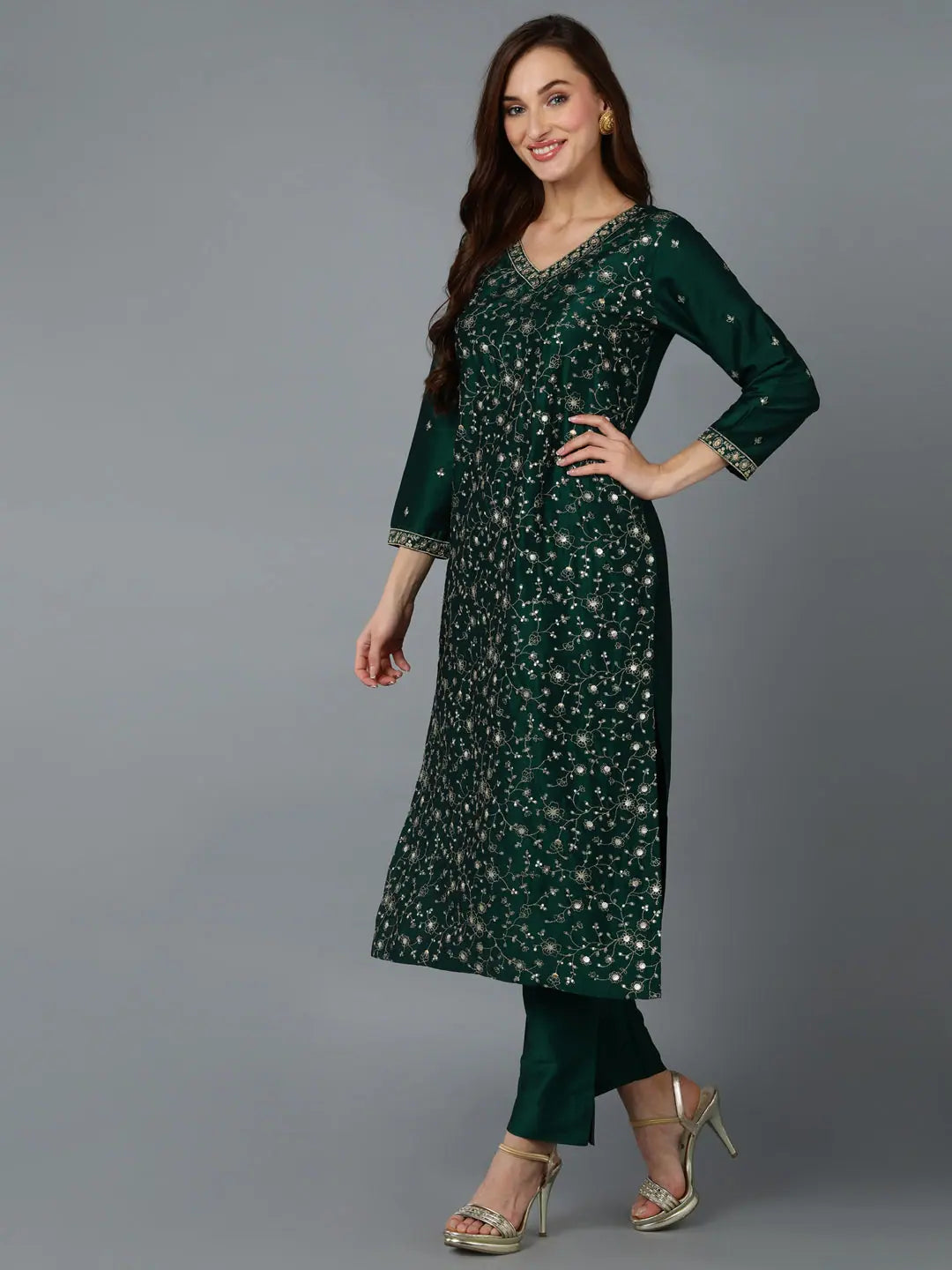 Dark Green Silk Blend Embroidered Party Wear Ethnic Lehenga