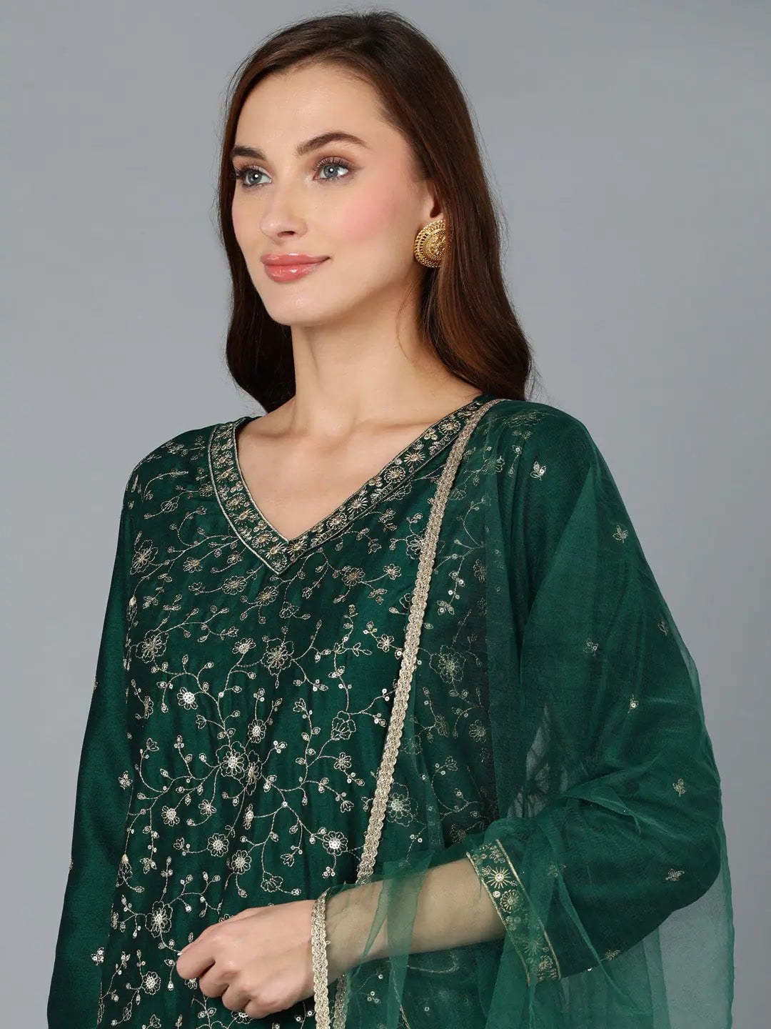 Dark Green Silk Blend Embroidered Party Wear Ethnic Lehenga