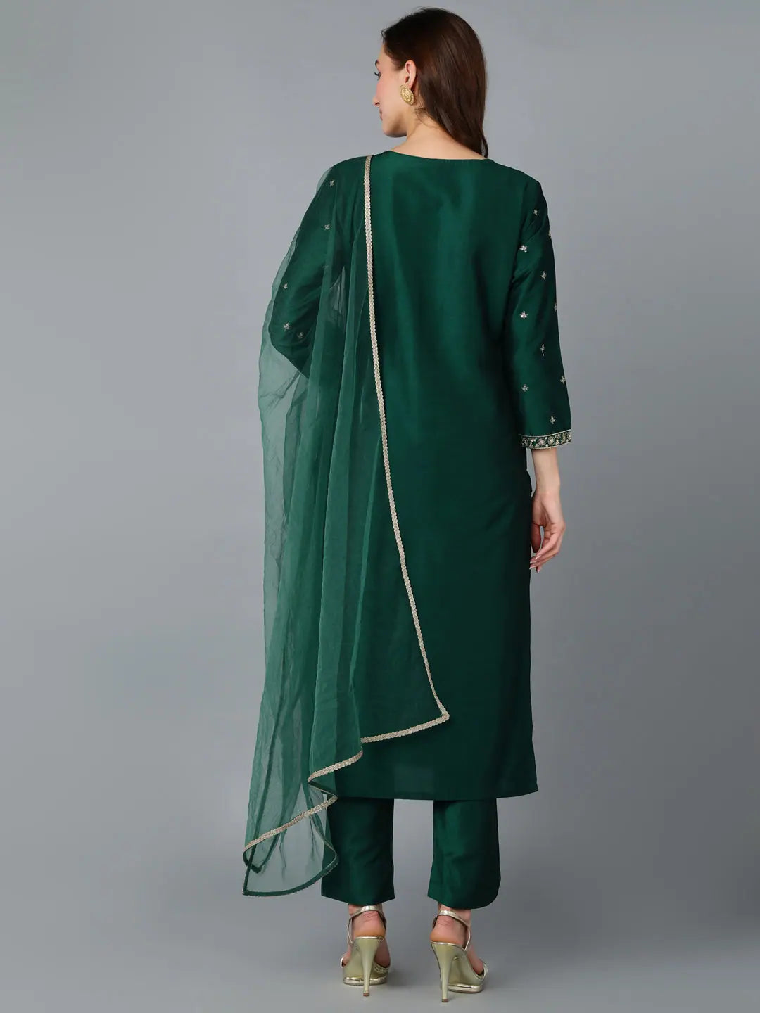 Dark Green Silk Blend Embroidered Party Wear Ethnic Lehenga