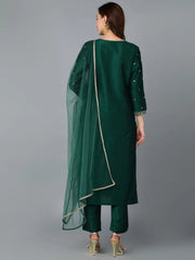 Dark Green Silk Blend Embroidered Party wear-VKSKD1754