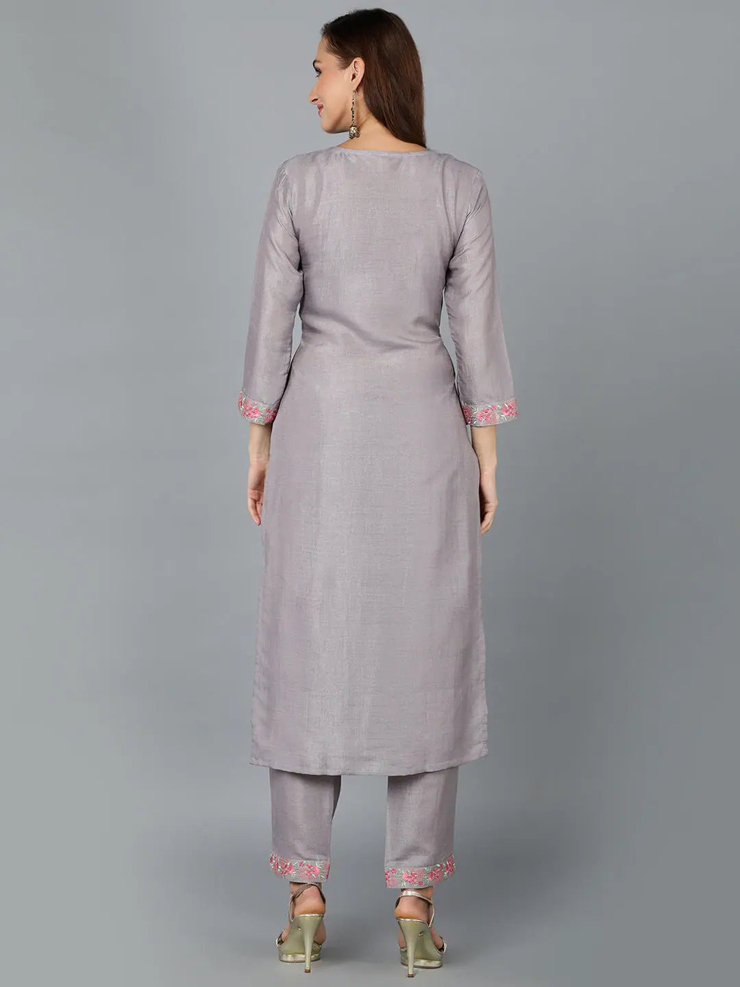 Ethnic Silk Blend Embroidered Kurta Set | Women's Designer Kurta Sets