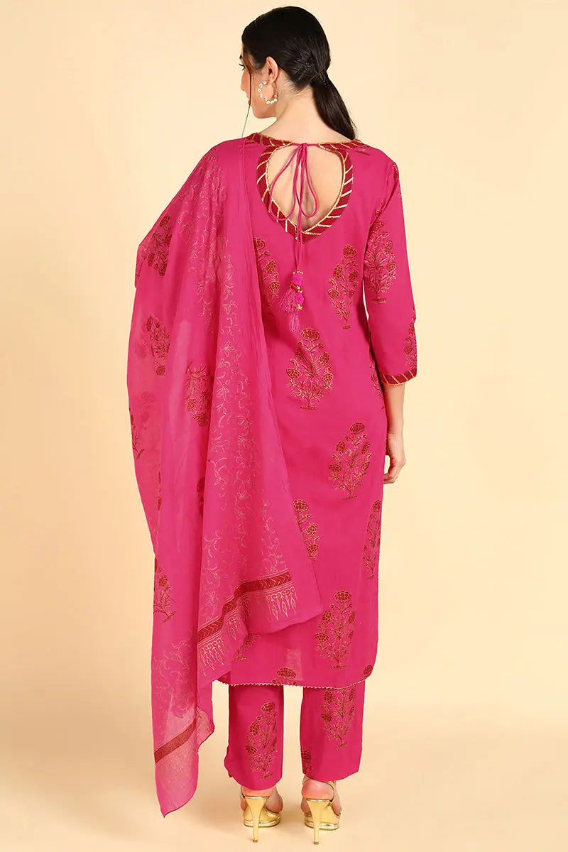 Cotton Printed Kurta Pant Dupatta Set - Women's Kurta Sets