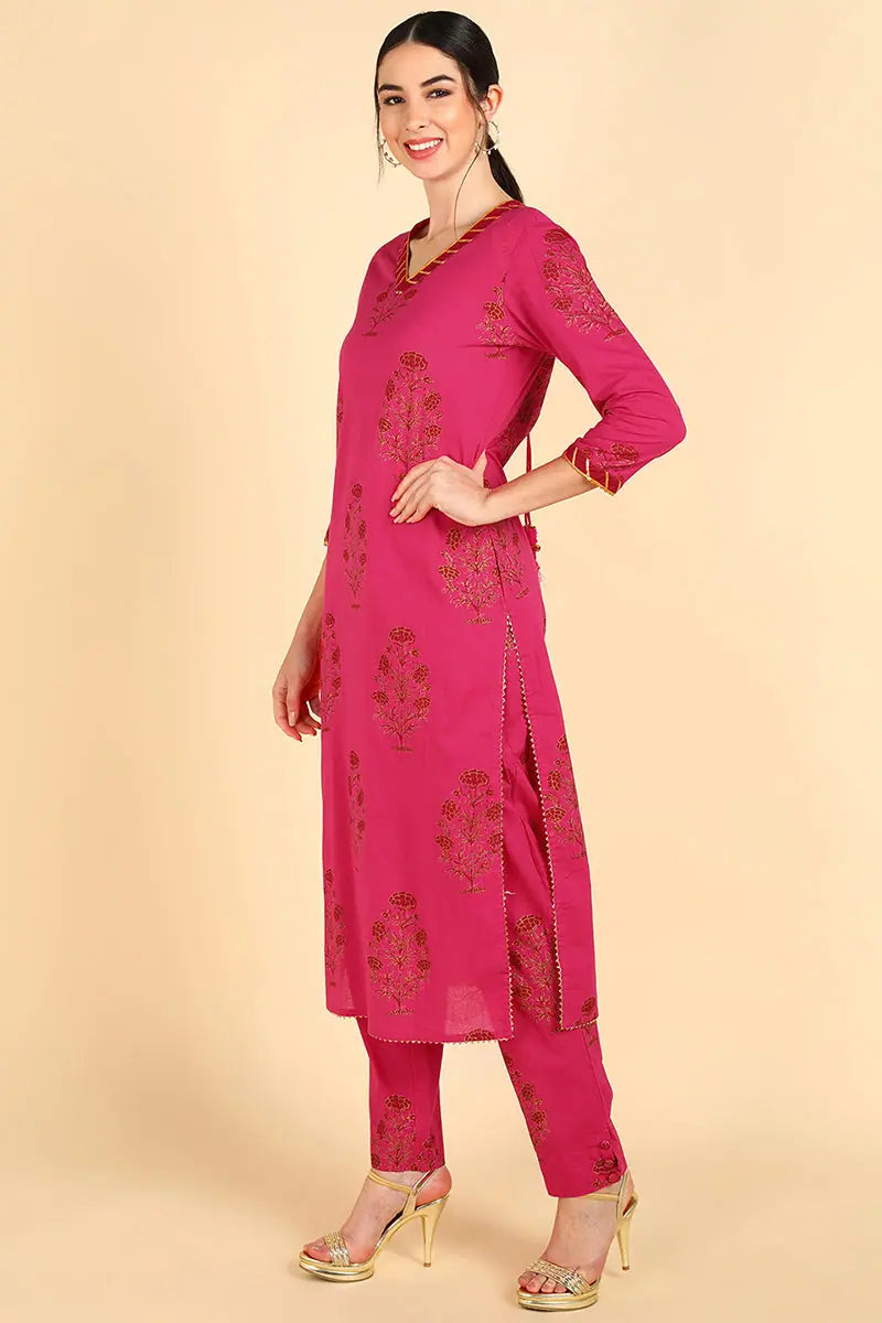 Cotton Printed Kurta Pant Dupatta Set - Women's Kurta Sets