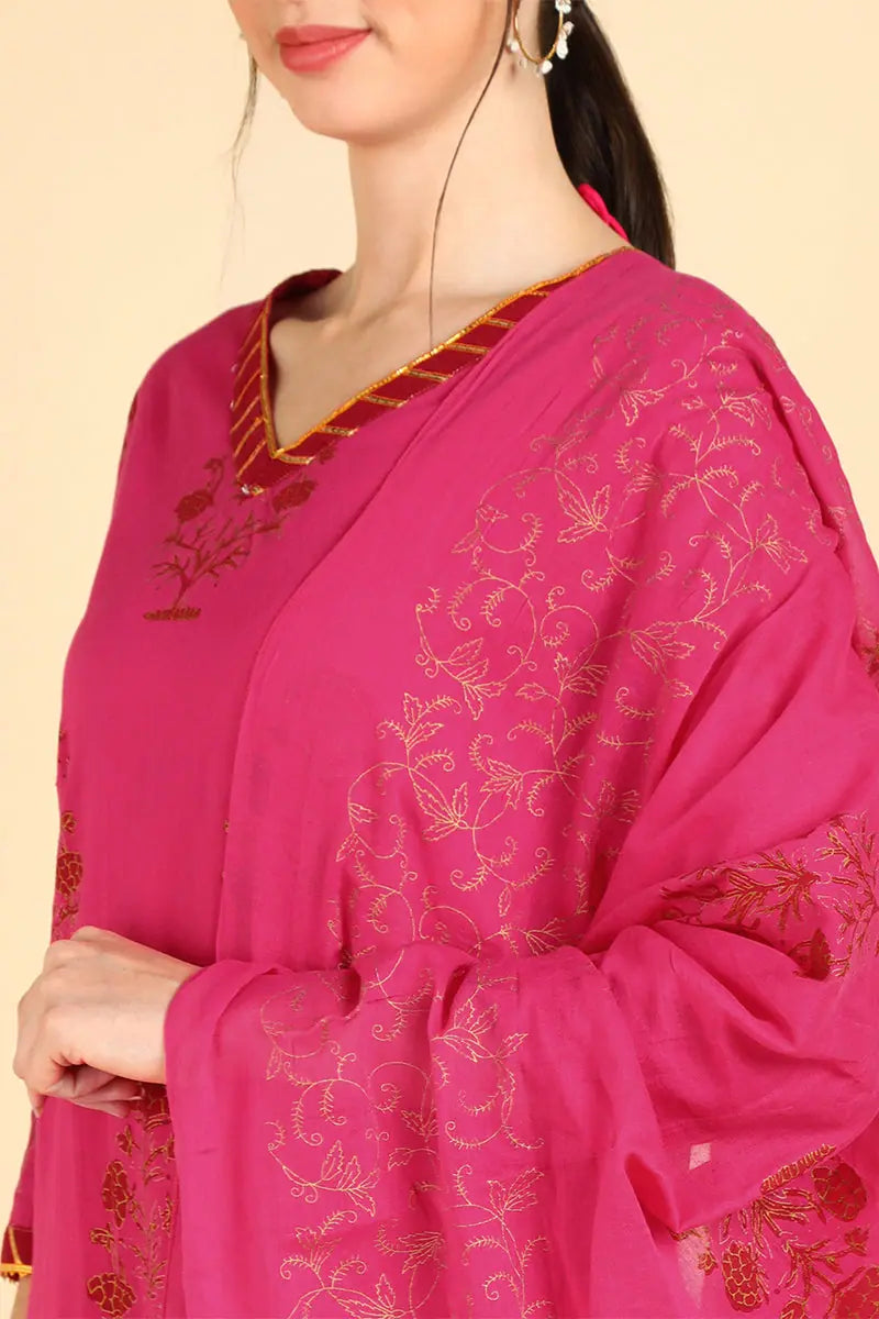 Cotton Printed Kurta Pant Dupatta Set - Women's Kurta Sets