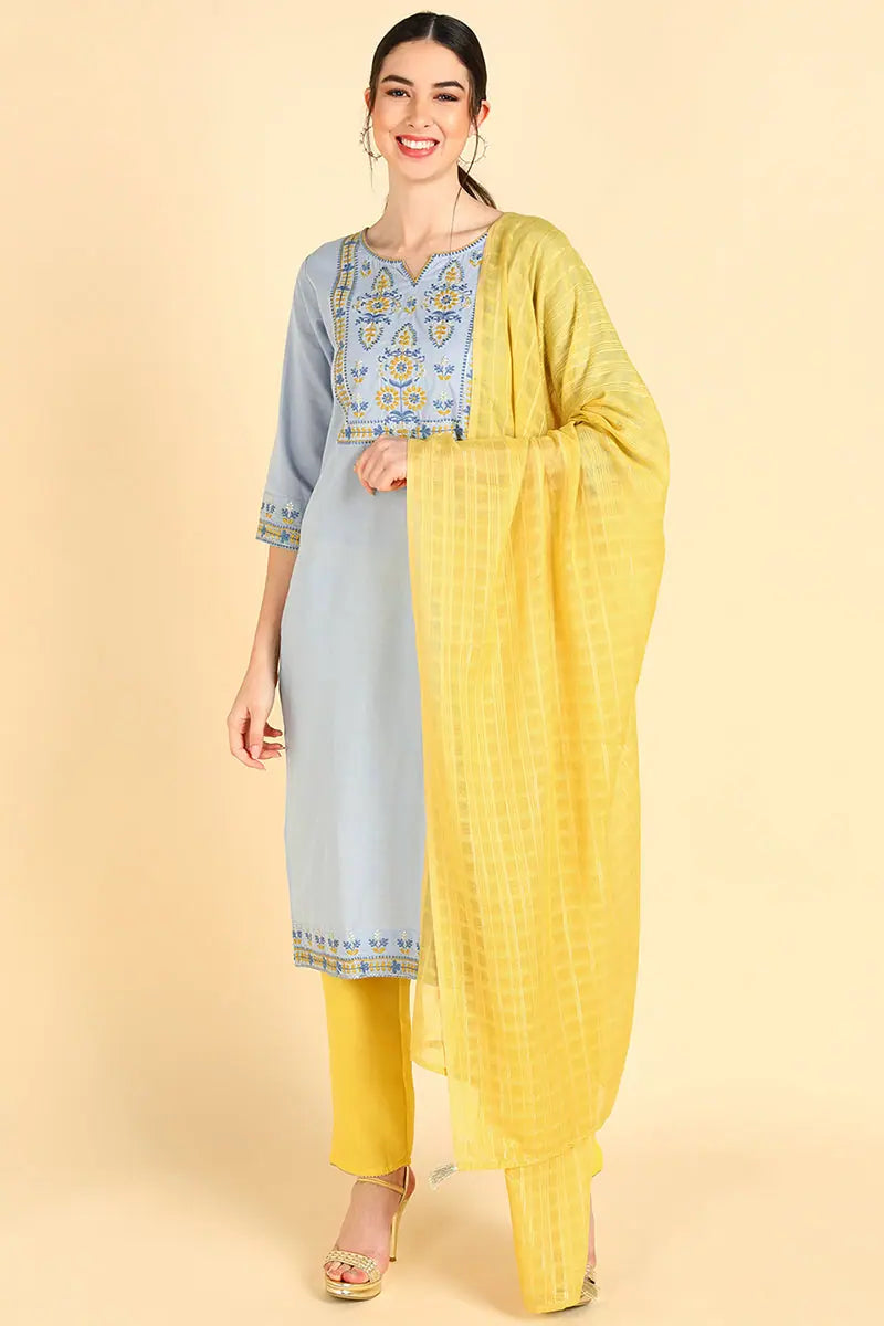 Cotton Printed Kurta Pant Dupatta Set-VKSKD1404