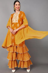 Cotton Printed Kurta Sharara Dupatta Set-VKSKD1413