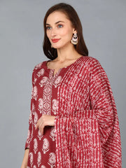 Women Maroon Cotton Blend Floral Printed